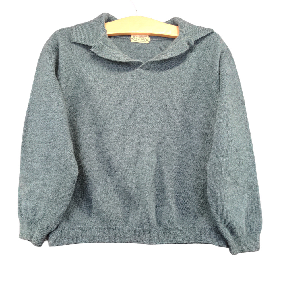 Fully Fashioned Women's Sweater Green 40 Collared Botany Wool Made in Scotland